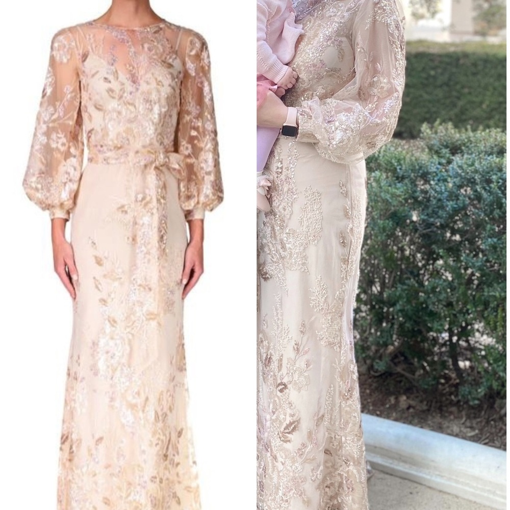 Badgley Mischka Champagne and Gold Gown